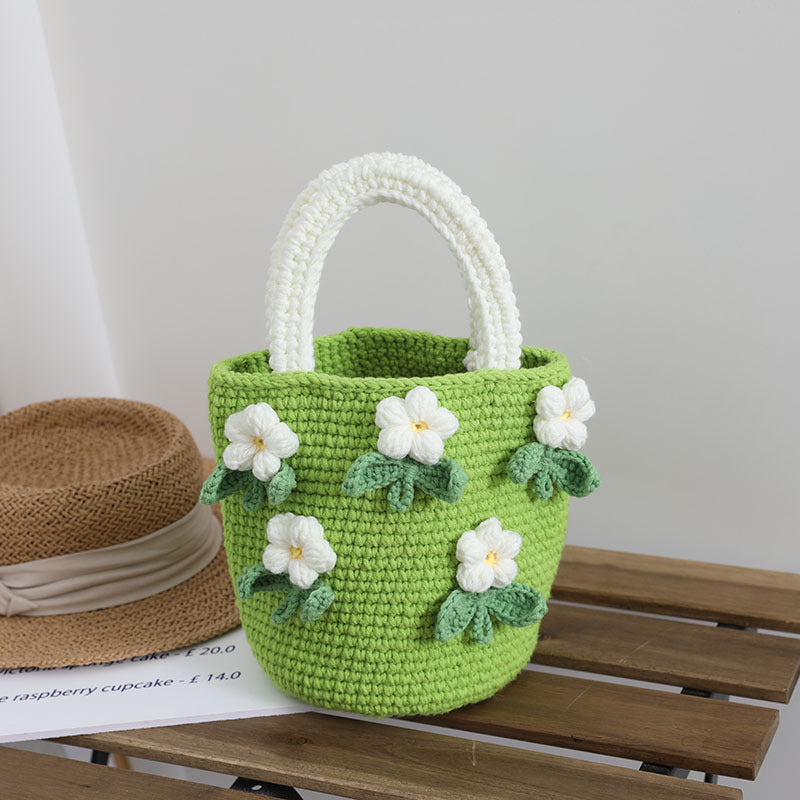 Camellia Wool Handbag Homemade Women Bag Floral Hand Woven Bag Hand Holding Bucket Bag Bella Mia